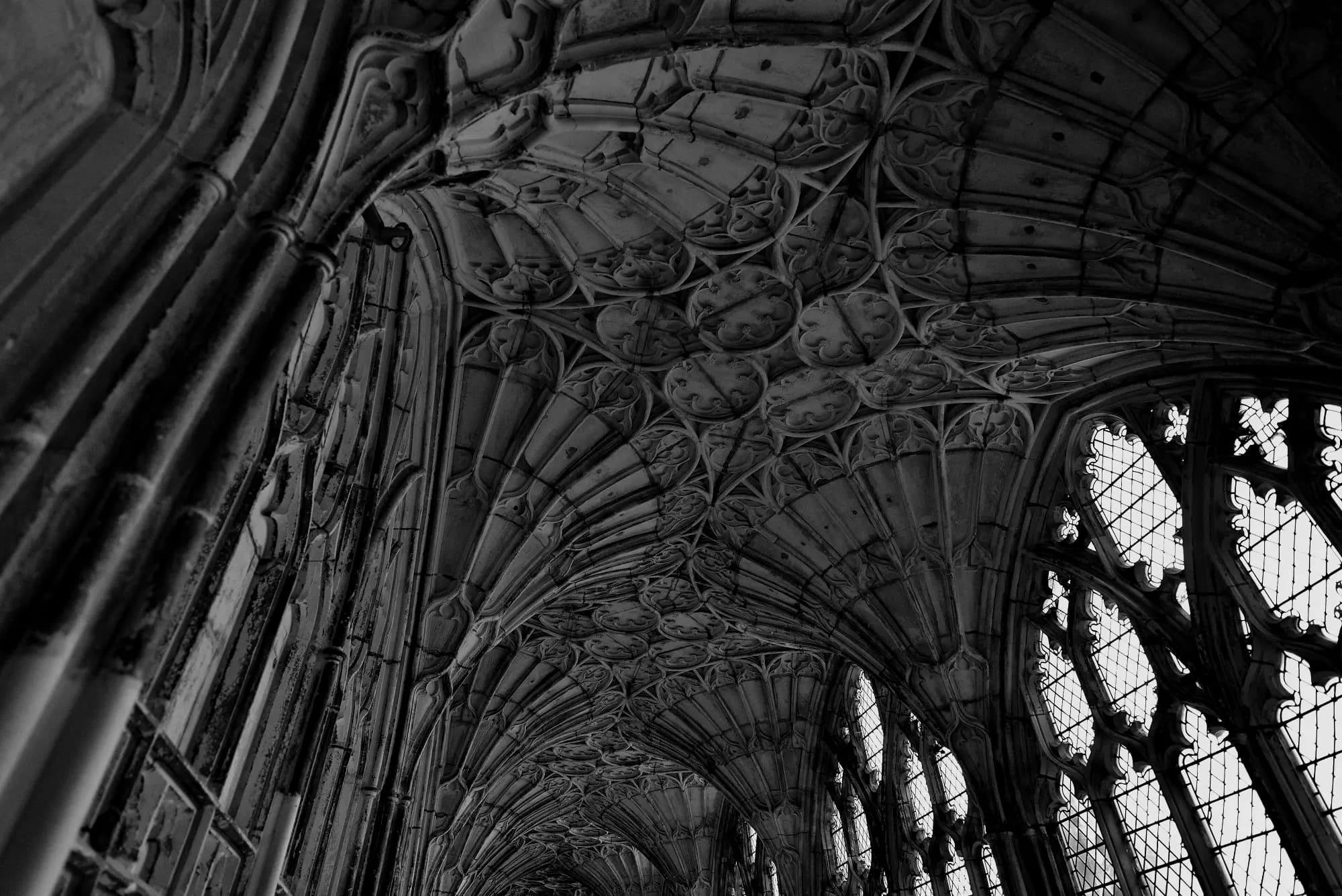 Fan vaulting in the cloister of Gloucester Cathedral.