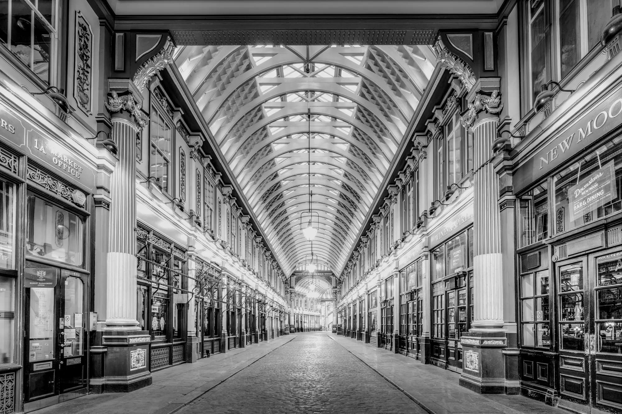 The covered arcade of Leadenhall Market, London.